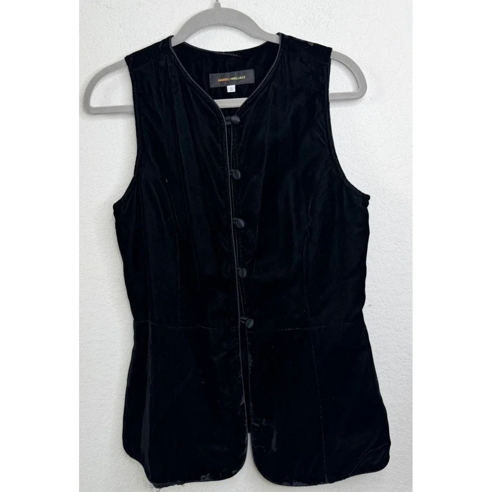Harris Wallace Velvet Vest Sleeveless Black Button Front Sz‎ S Whimsigoth Vtg